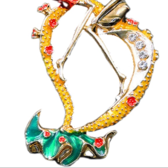 "Lovers Fall In Love" Entwined Red & Gold Color Enamel Crystal Necklace /Brooch - Picture 5 of 5